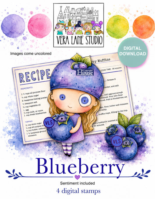 Blueberry - 4 digi Stamp set in JPG and PNG files