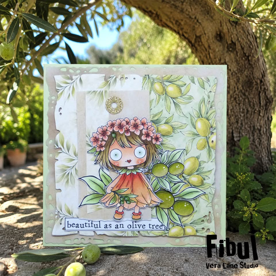 Piccolo Oliva Digital Stamp Card Kit, Olive Theme Printable, Botanical Girl, Mediterranean Craft Kit, PNG JPG