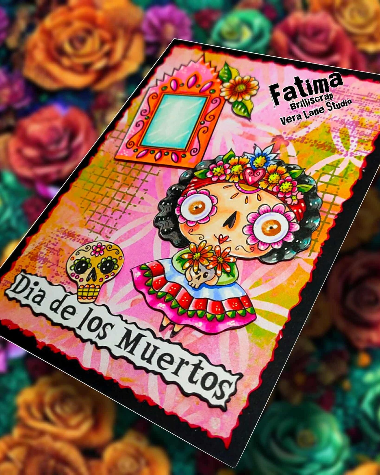 Dia de los Muertos Card Kit - 5 Digi stamps in jpg and png files with color digital background