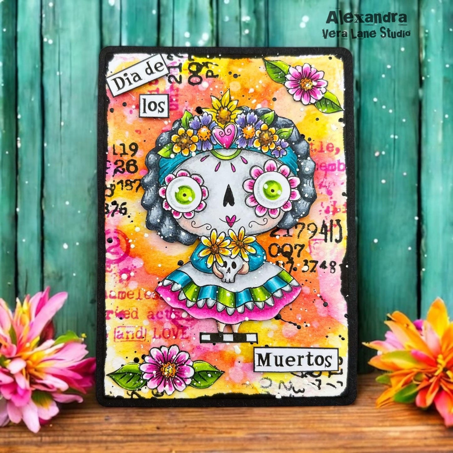 Dia de los Muertos Card Kit - 5 Digi stamps in jpg and png files with color digital background