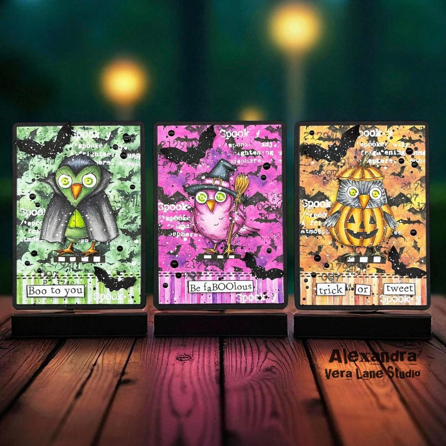 Halloween  Warblers Digital Stamp Card Kit – Cute Bird Digi Stamp Set with Spooky Backgrounds for Card Making, Journals & Scrapbooking