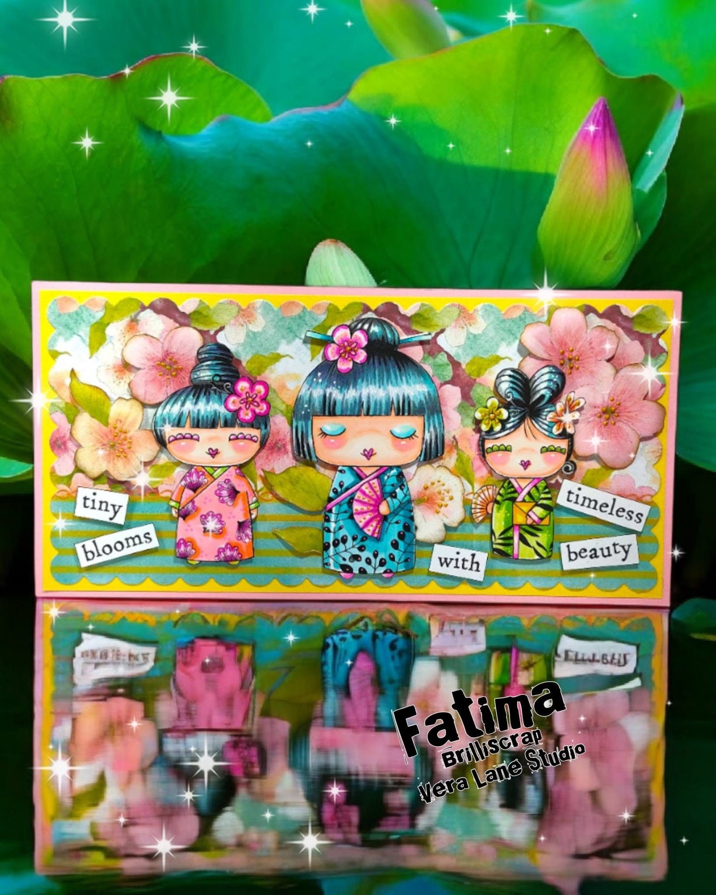 Cherry Petal Dolls - 7 Digi stamps, 2 colored digital papers