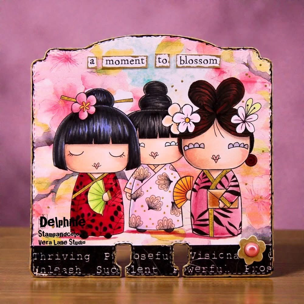 Cherry Petal Dolls - 7 Digi stamps, 2 colored digital papers