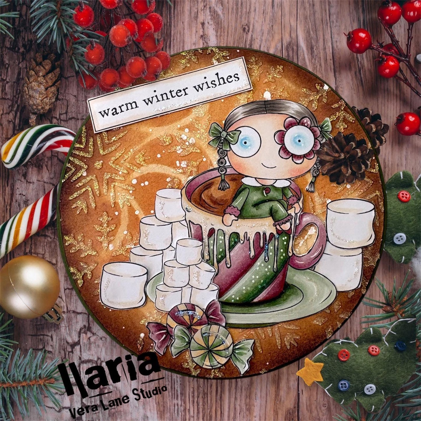 Cocoa Mint Digital Stamps Set –  Digi Stamps, 2 Colored Backgrounds, Whimsical Holiday Mug, Scrapbooking, Cardmaking Downloads