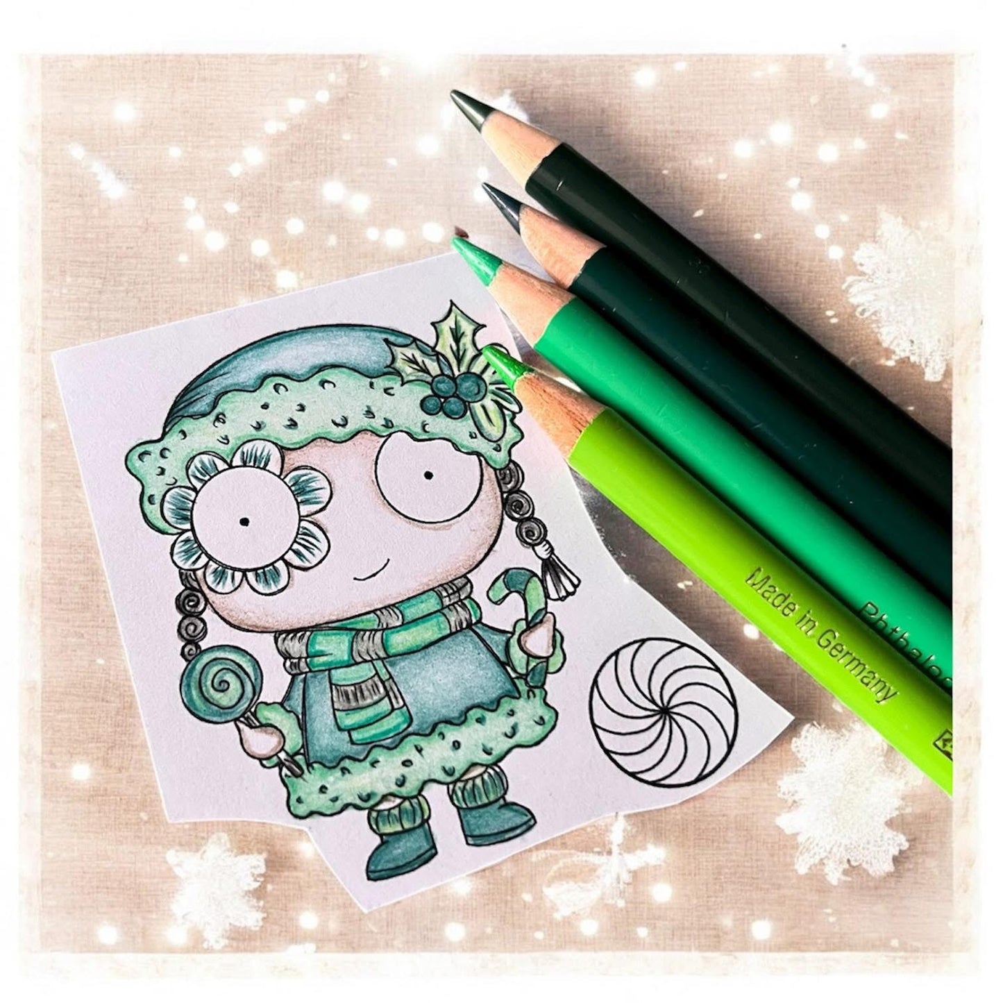 Poppy Mint Digital Card Kit - 8 Digi stamps, 3 colored backgrounds
