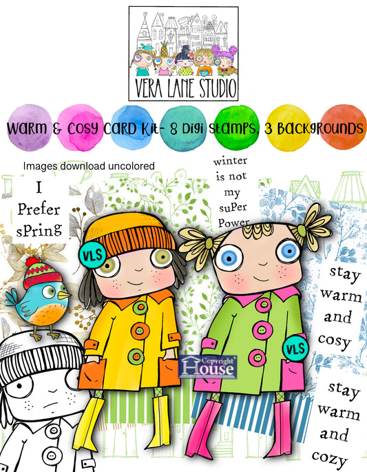 Warm and Cosy Card kit - 8 Digi stamps, 3 backgrounds