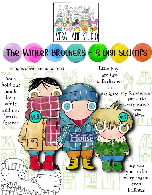 The Winter Brothers- hand drawn original characters- 8 Digi stamps