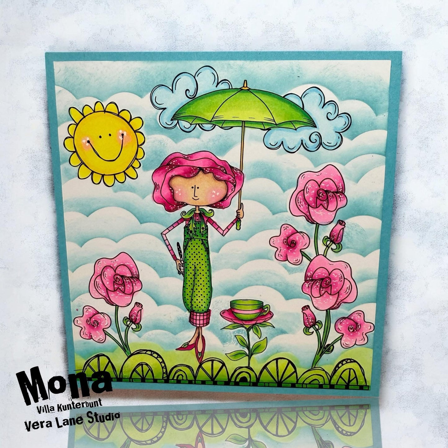 Tea Rose digital card kit  - 6 Digi stamps in jpg and png files and 1 digital background
