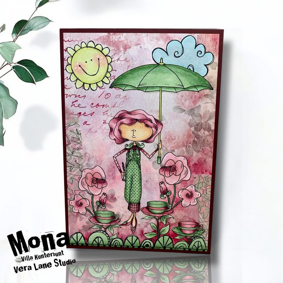 Tea Rose digital card kit  - 6 Digi stamps in jpg and png files and 1 digital background