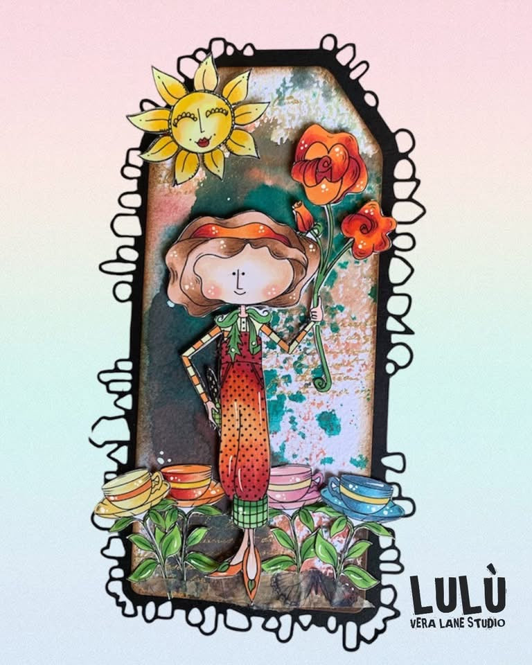 Tea Rose digital card kit  - 6 Digi stamps in jpg and png files and 1 digital background
