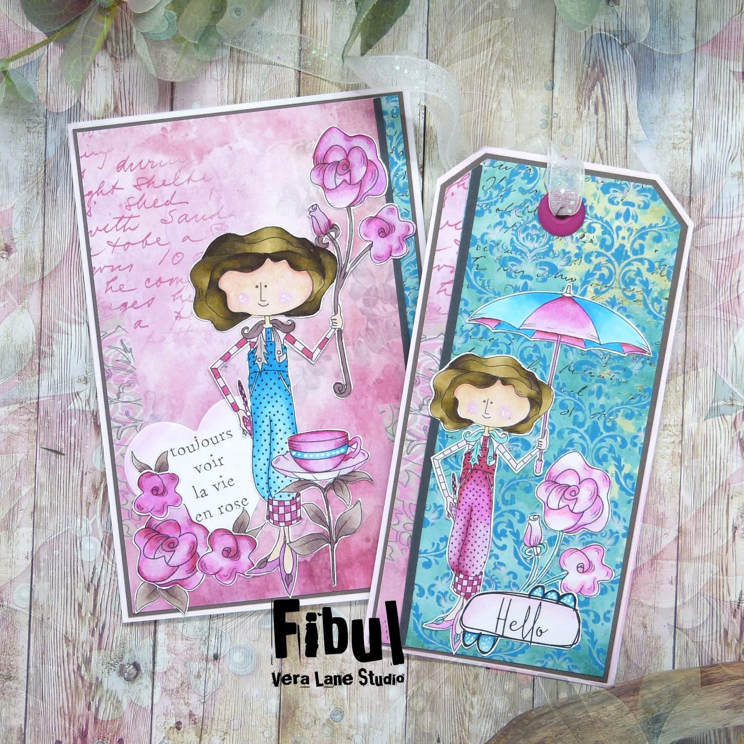 Tea Rose digital card kit  - 6 Digi stamps in jpg and png files and 1 digital background