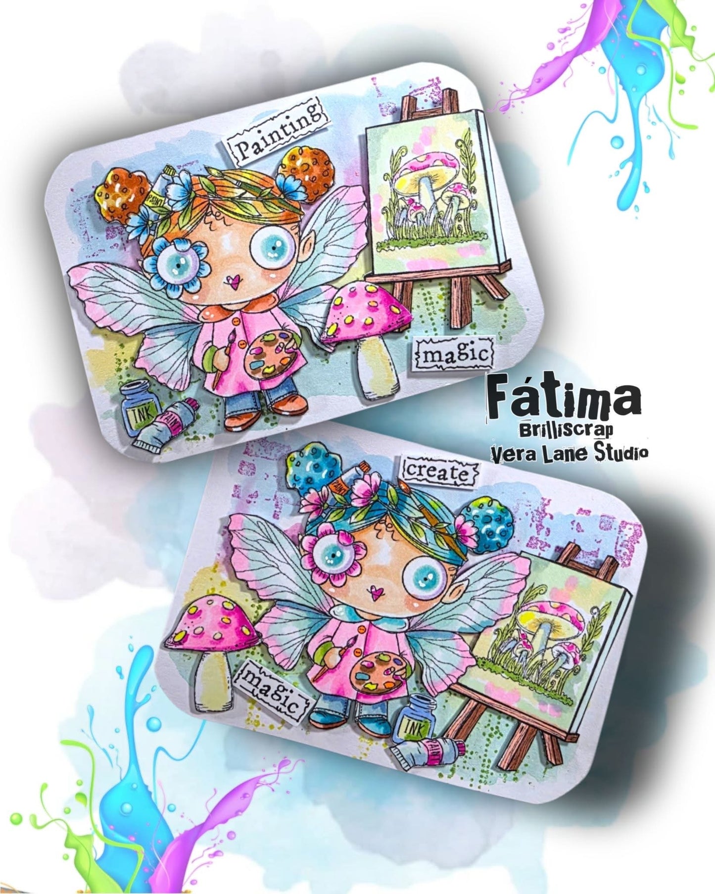 Palette Fairy Digital Stamp Set Fairy Artist PNG JPG Printable