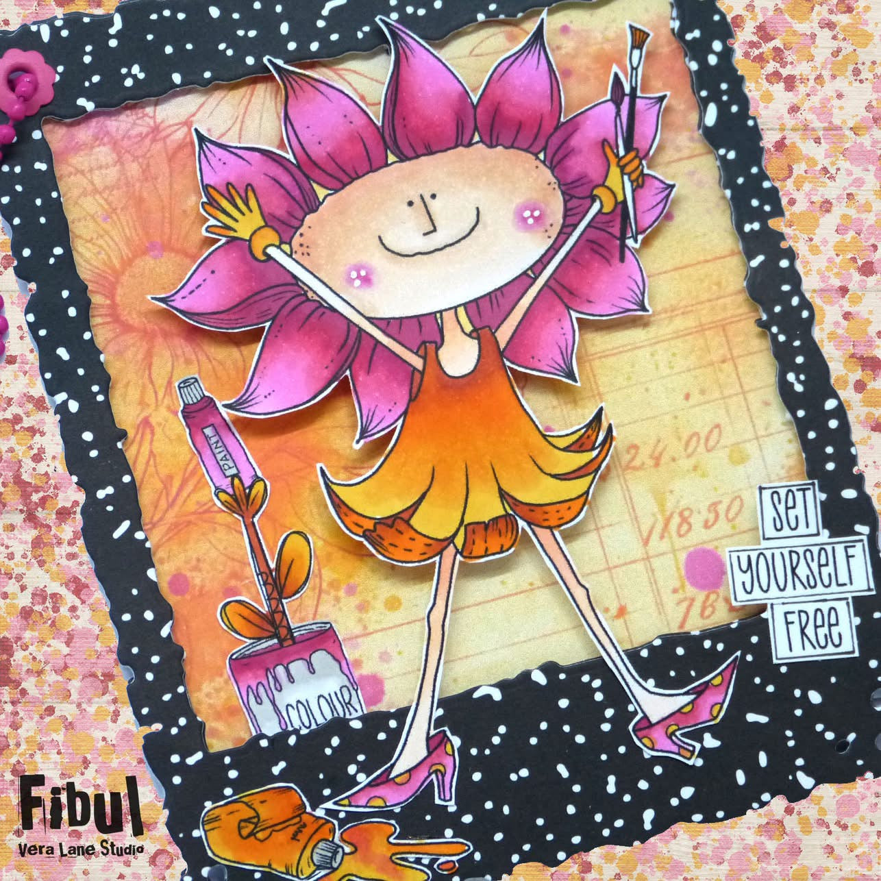 En plein air card kit - 6 Digi stamps in jpg and png files, 4 colored backgrounds
