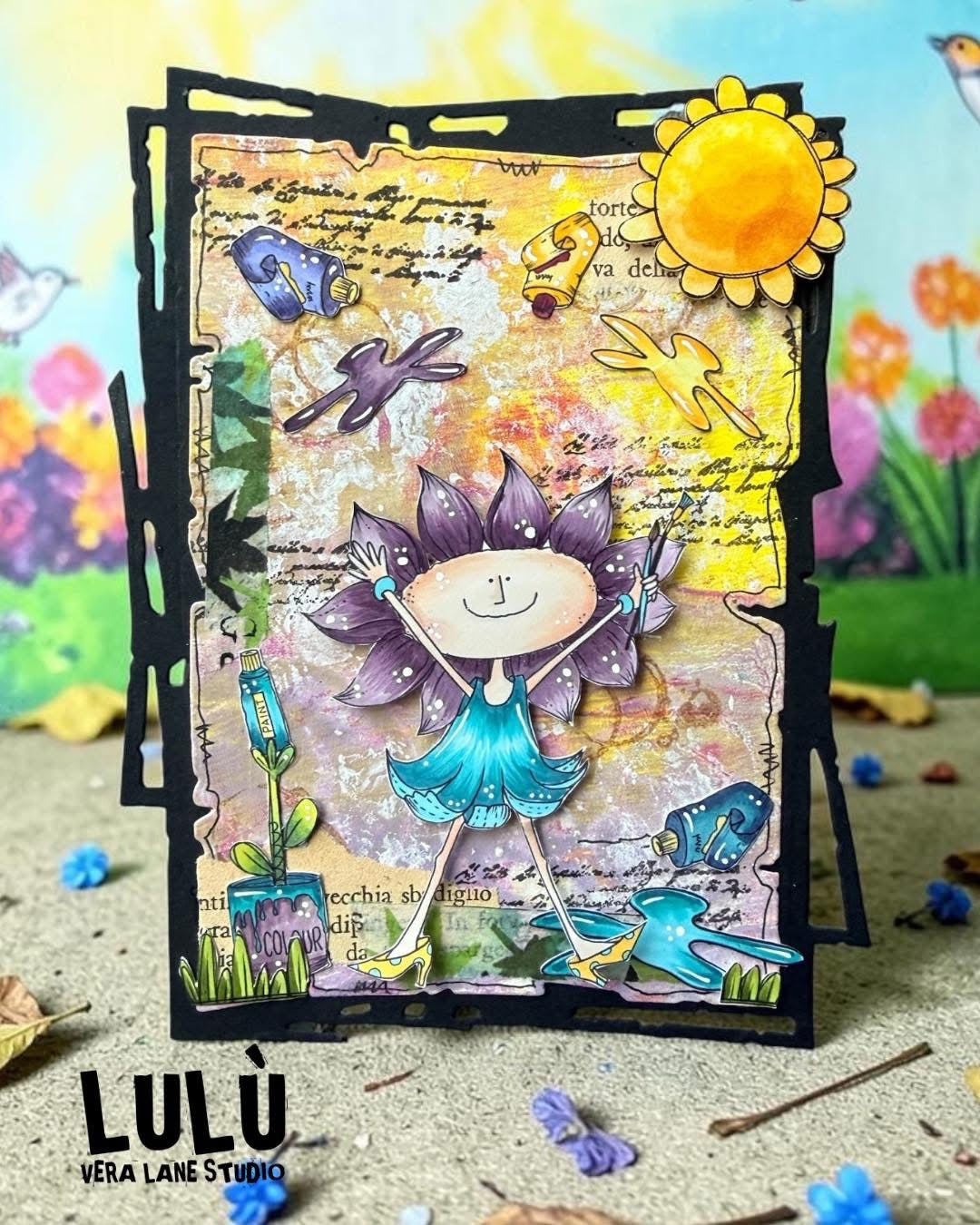 En plein air card kit - 6 Digi stamps in jpg and png files, 4 colored backgrounds