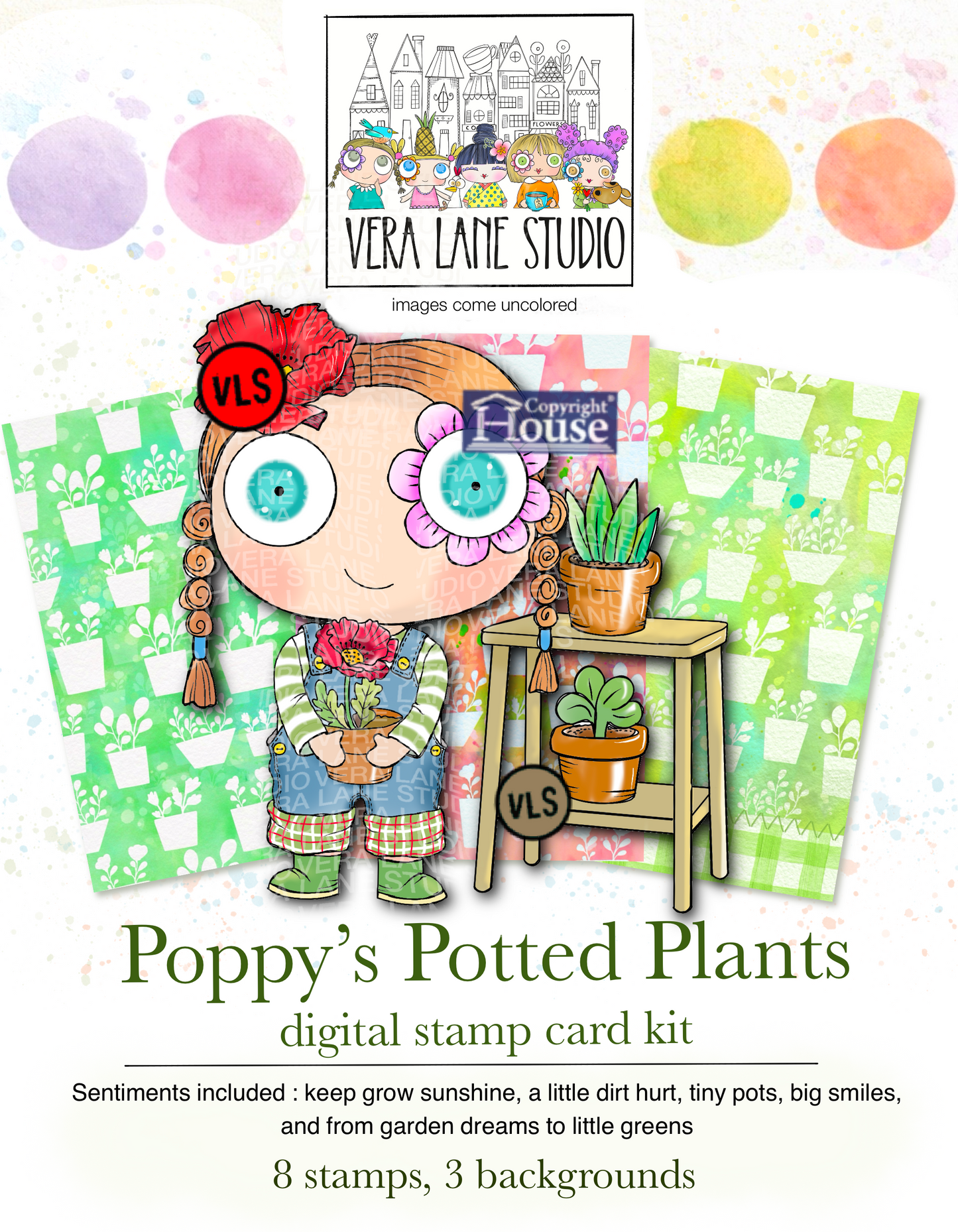 Poppy’s Potted Plants Digital Stamp and Card Kit