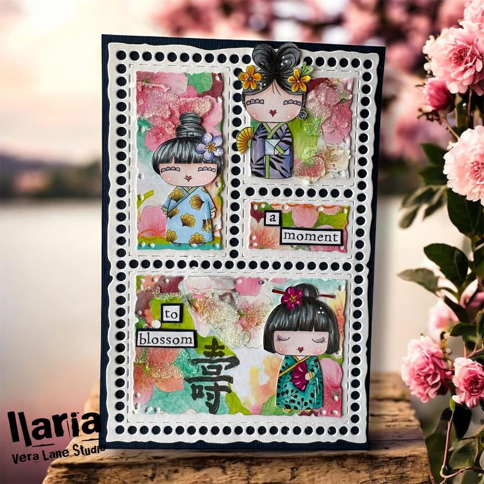 Cherry Petal Dolls - 7 Digi stamps, 2 colored digital papers