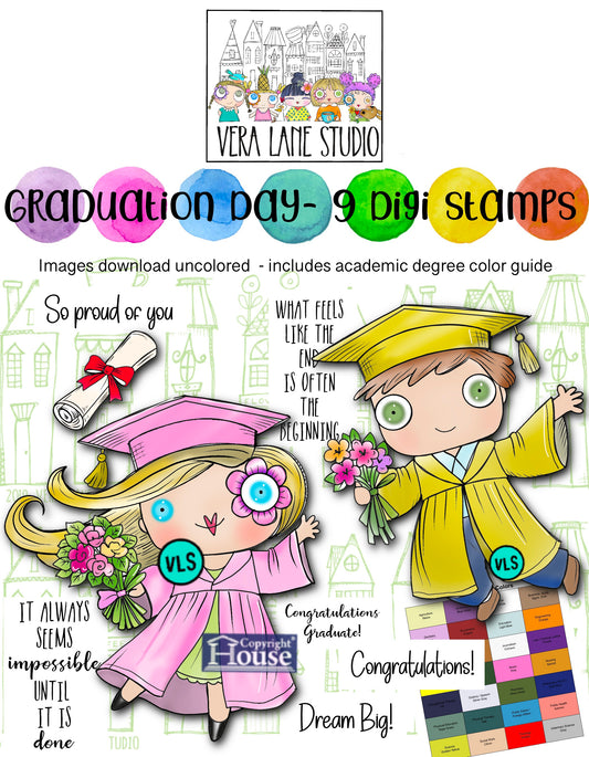 Graduation day - 9 digital stamps, handing characters