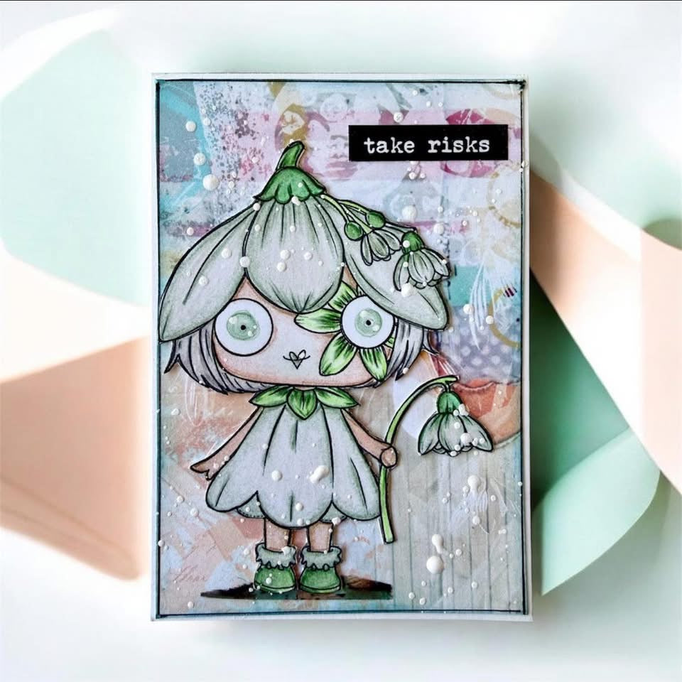 SNOWDROP — Digital Stamp Card Kit bundle  (7 images + 4 backgrounds)