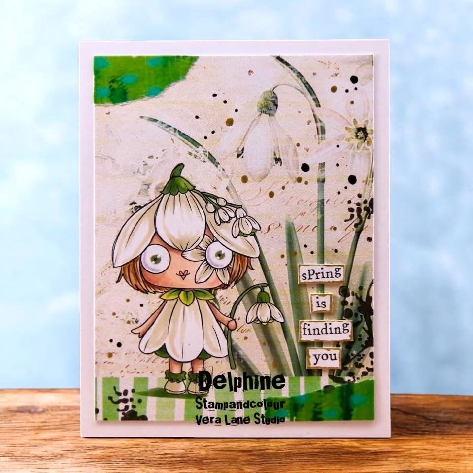 SNOWDROP — Digital Stamp Card Kit bundle  (7 images + 4 backgrounds)
