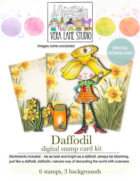 Daffodil Card and Scrap kit: 6 Digi stamps in jpg and png files and 3 backgrounds