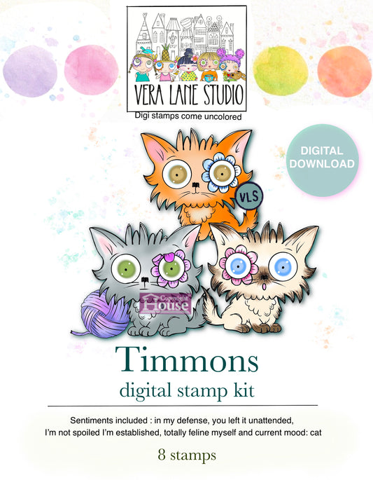 Timmons Cat Digi Stamp Set - 8 Whimsical Cat Digital Stamps - Cute Printable Cat Illustrations for Card Making, Scrapbooking & Journals by3.75