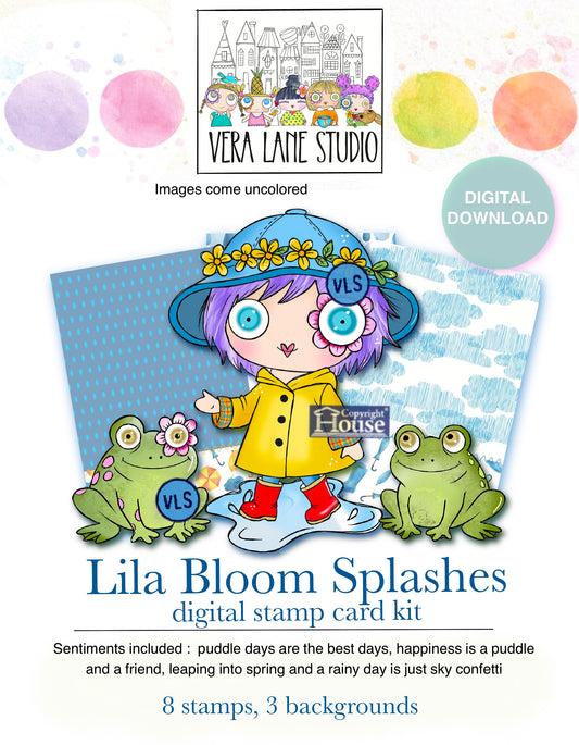 Lila Bloom Splashes Digital Stamp Set – 8 stamps, 3 backgrounds Instant Download,  Cardmaking and scrapbooking
