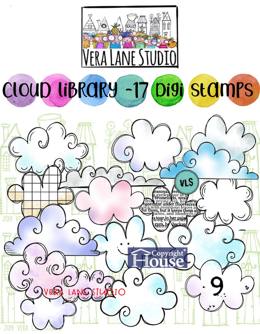Cloud Library - 17 Digi stamps in jpg  and png files
