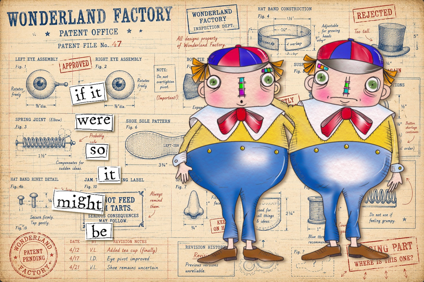 Tweedle Twins Digital Stamps Alice Wonderland Card Kit Background Papers Printable