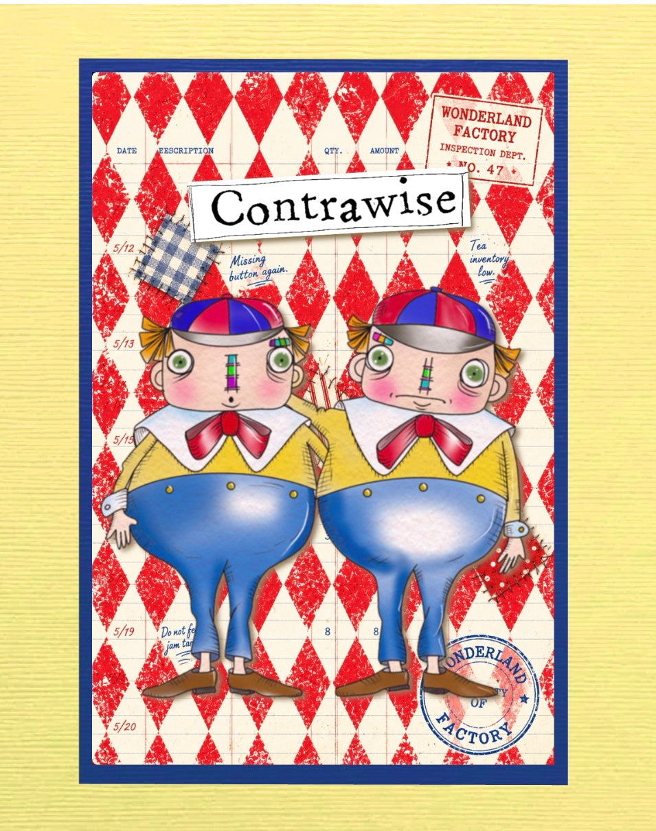 Tweedle Twins Digital Stamps Alice Wonderland Card Kit Background Papers Printable