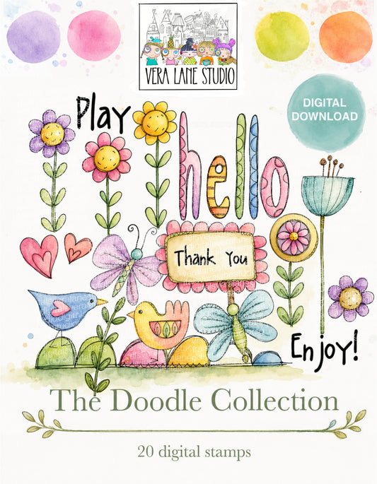 Doodle Collection - 20 digi stamps to create coloring cards and tags