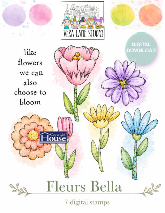Fleurs Bella - 7 Digi stamps in jpg and png files