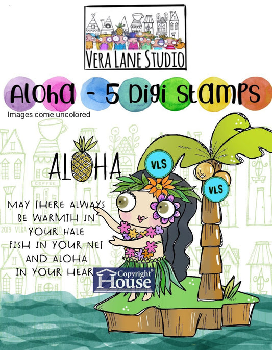 Aloha - 5 Digi stamp set in jpg and png files