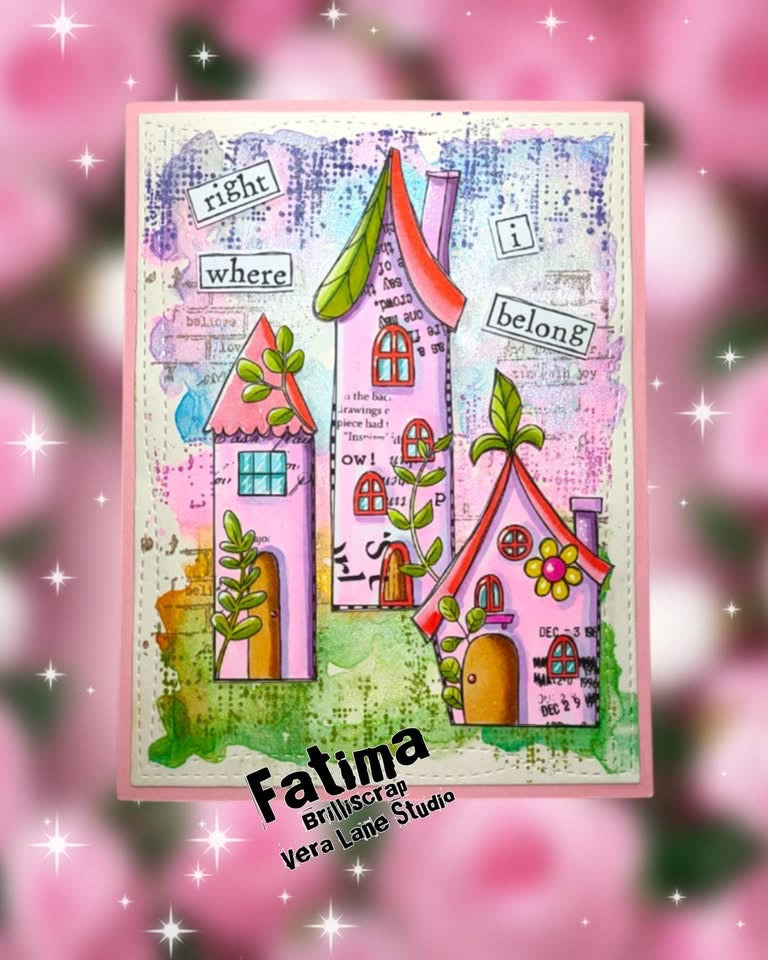 Whimsical Collage House Digital Stamps – 7 Blank Canvas Digi Stamps for Cardmaking, junk journals, hybrid scrapbooking
