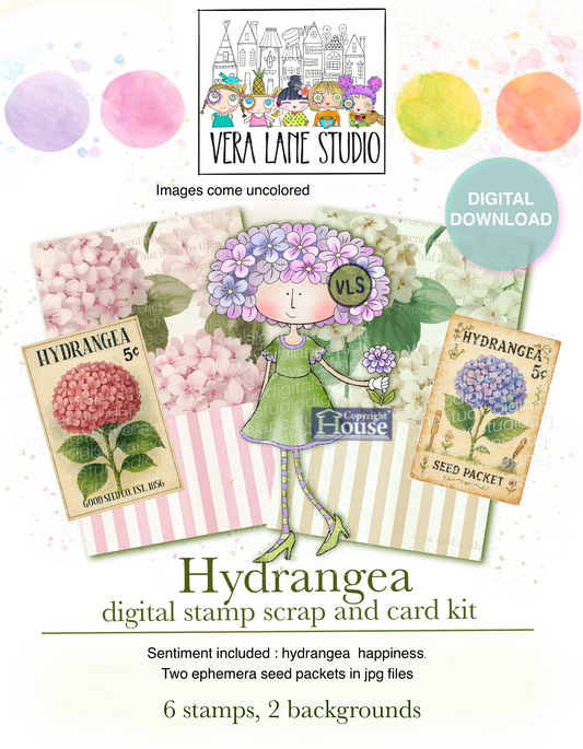 Hydrangea – 8 Digital Stamps & Coordinating Backgrounds Card Kit