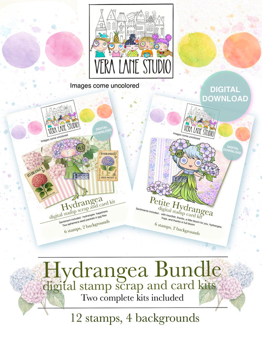 Hydrangea bundle, digital Stamp kits - 12 stamps , 4 backgrounds