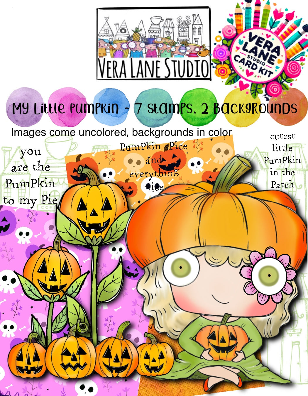 My Little Pumpkin Card Kit  - 7 Digi stamps, 2 backgrounds