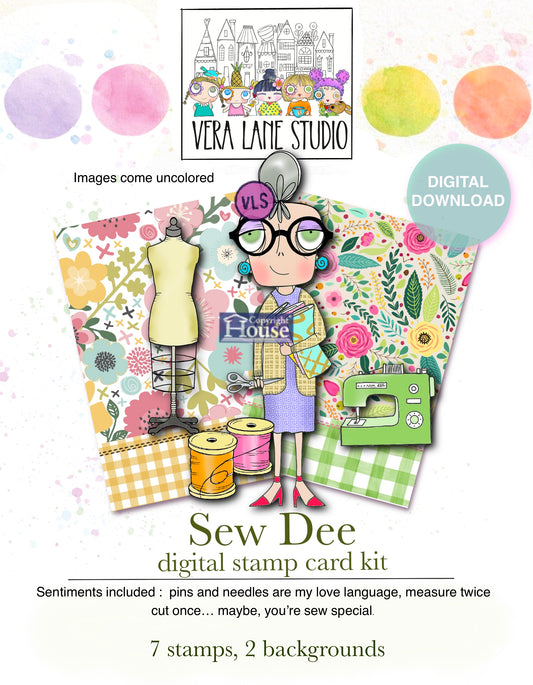 Sewing Digital Stamps Set – Sew Dee Digi Stamps & Backgrounds for Cardmaking, Junk Journals, Crafting & Scrapbooking