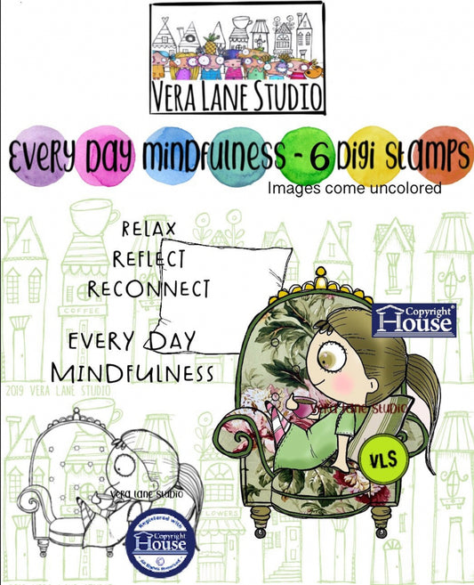 Every day mindfulness - 6 Digi stamps in jpg and png files