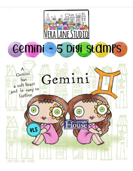 Gemini - 5 Digi stamps in jpg and png files