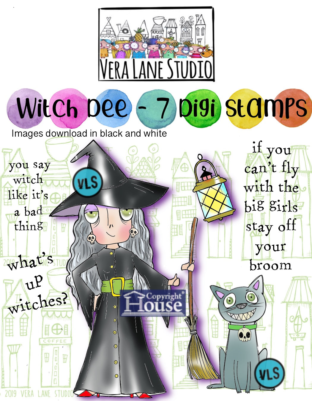 Witch Dee - 7 Digi stamps in jpg and png files