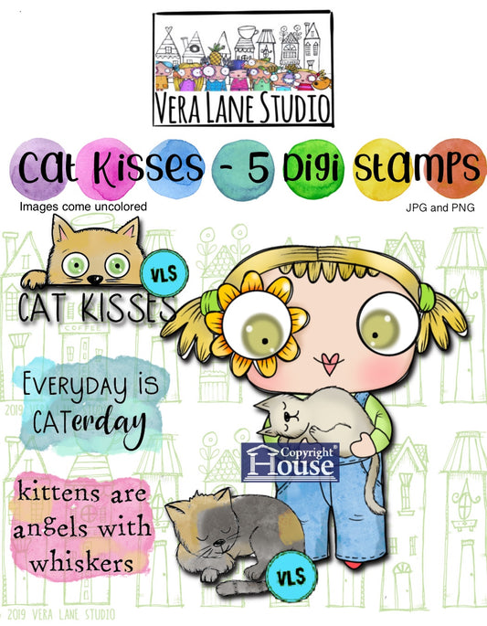 Cat Kisses - 5 Digi stamp set in jpg and png files