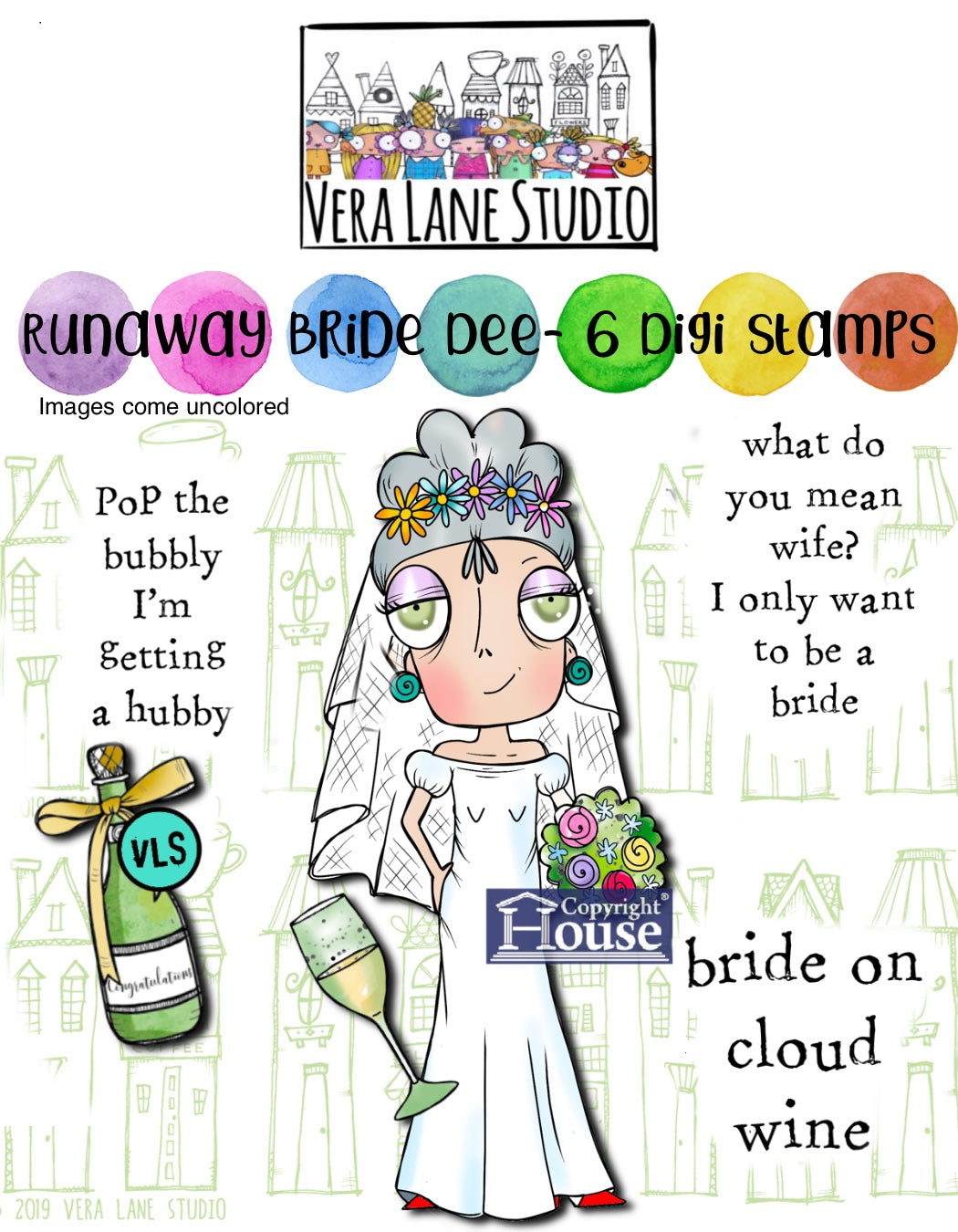 Runaway Bride (Miss) Dee - 6 Digi stamps in jpg and png files