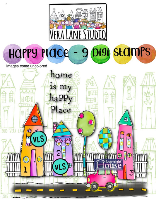 Happy Place - 9 Digi stamps in jpg and one files