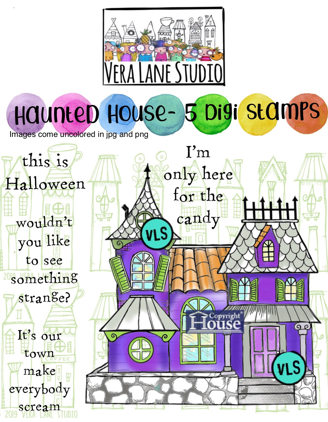 Haunted House - 5 Digi stamps in jpg and png files