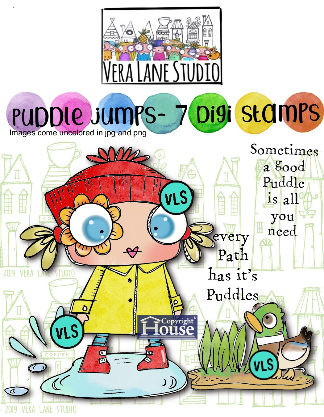 Puddle Jumps - 7 Digi stamp bundle in jpg and  png files