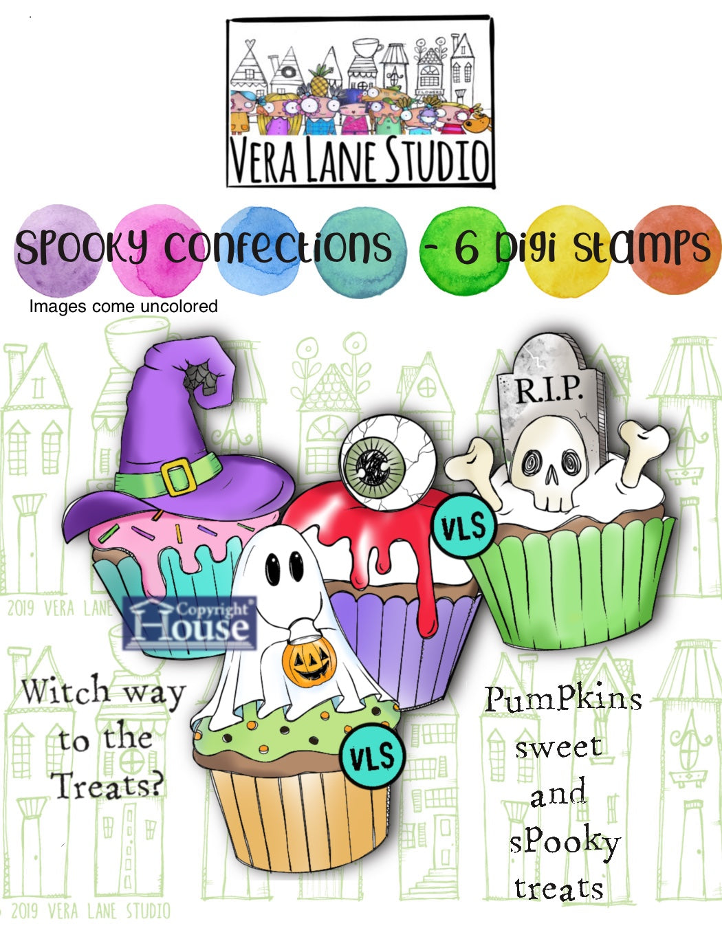 Spooky Confections- 6 Digi stamps in jpg and png files