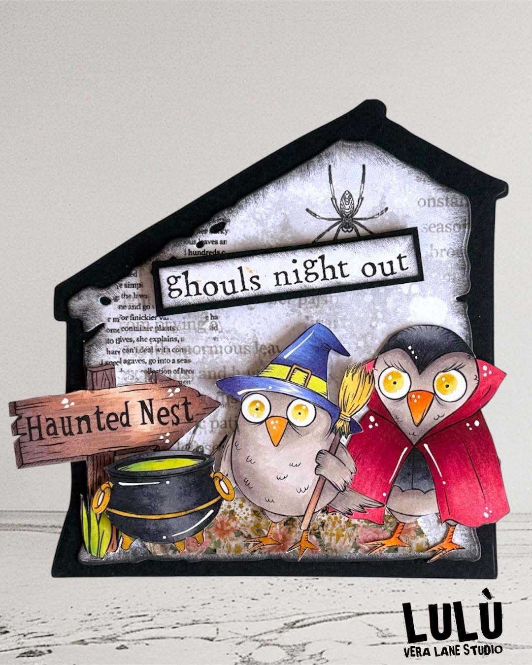 Halloween  Warblers Digital Stamp Card Kit – Cute Bird Digi Stamp Set with Spooky Backgrounds for Card Making, Journals & Scrapbooking