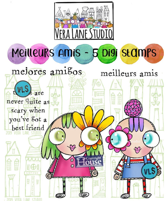 Meilleurs amis- 5 Digi stamps in jpg and png files