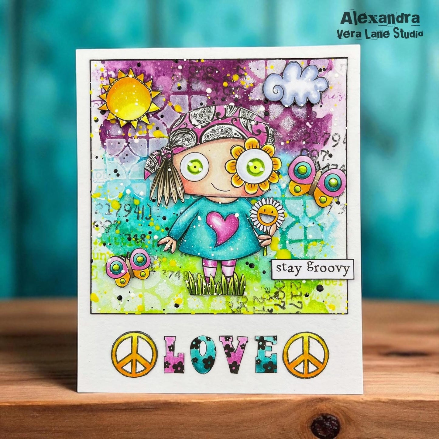 Stay Groovy card and scrap kit - 7 Digi stamps in jpg and png files, 2 backgrounds, and four bonus stickers