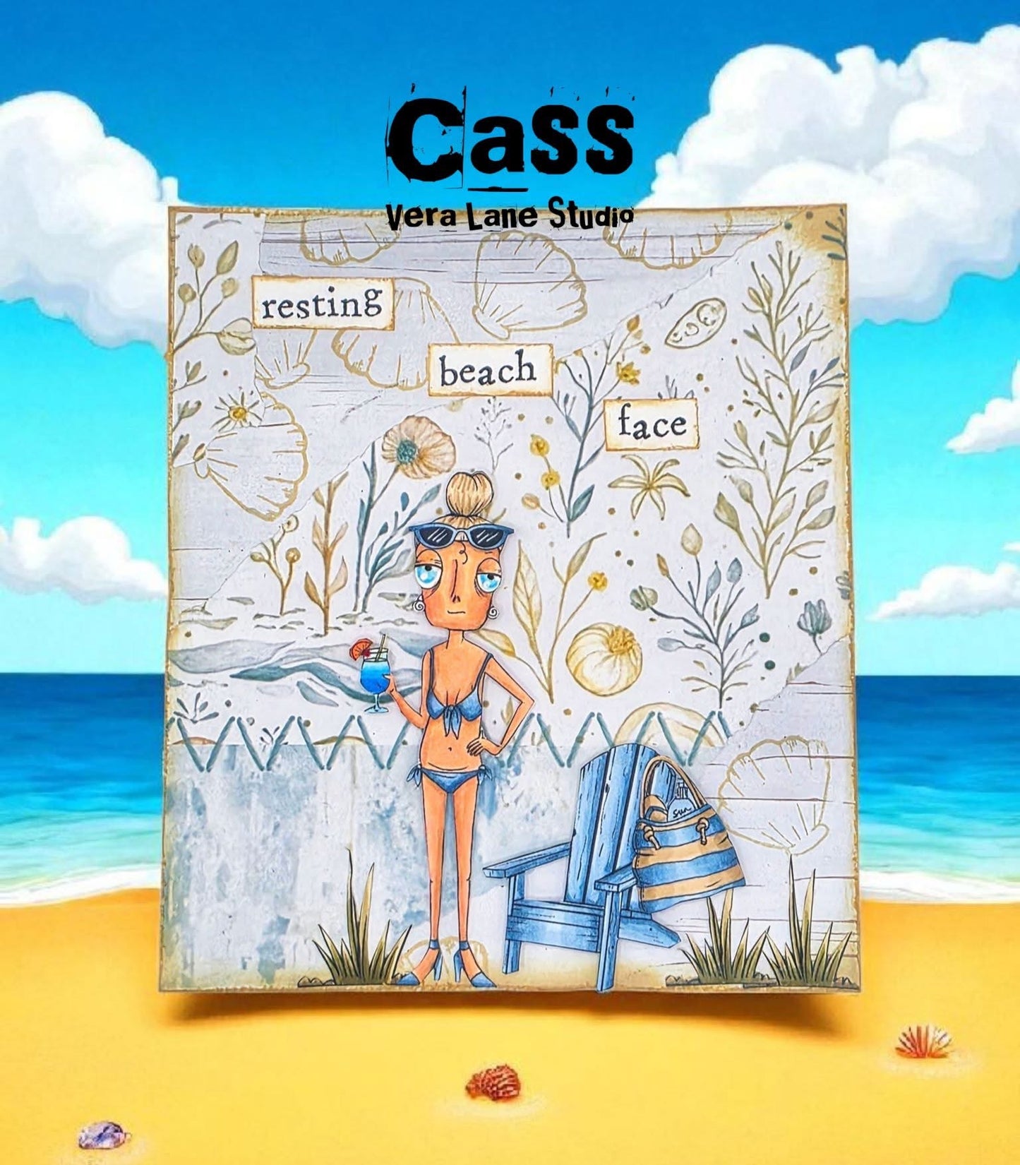 Beached Dee Digital Card Kit - 7 stamps, 3 backgrounds and washi tapes